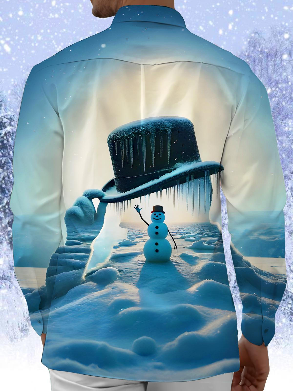 Fun Gentleman Hat Snowman Men's Pocket Long Sleeve Shirts