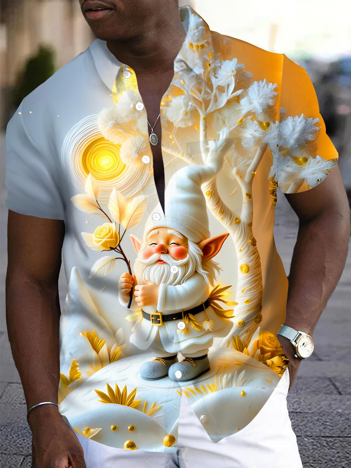 Funny Elf Floral Tree Men's Pocket Short Sleeve Shirts