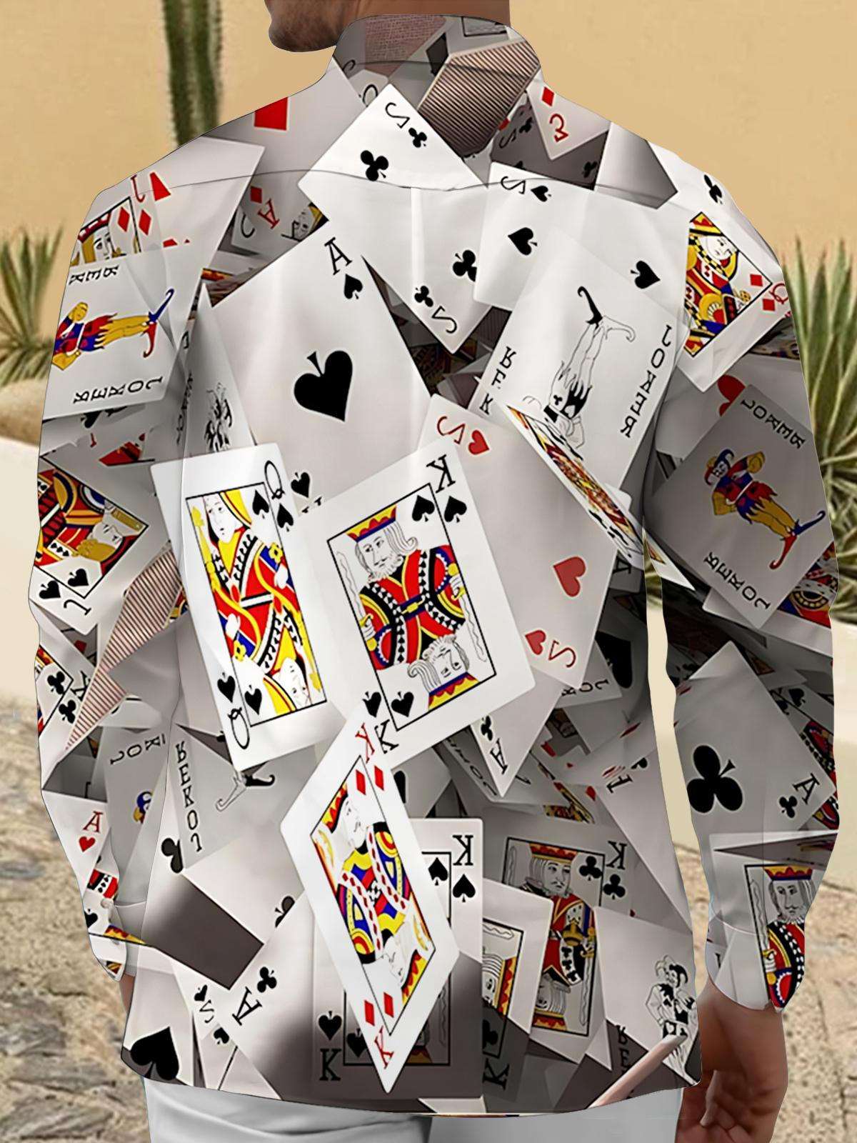 Poker Print Men's Pocket Long Sleeve Shirts