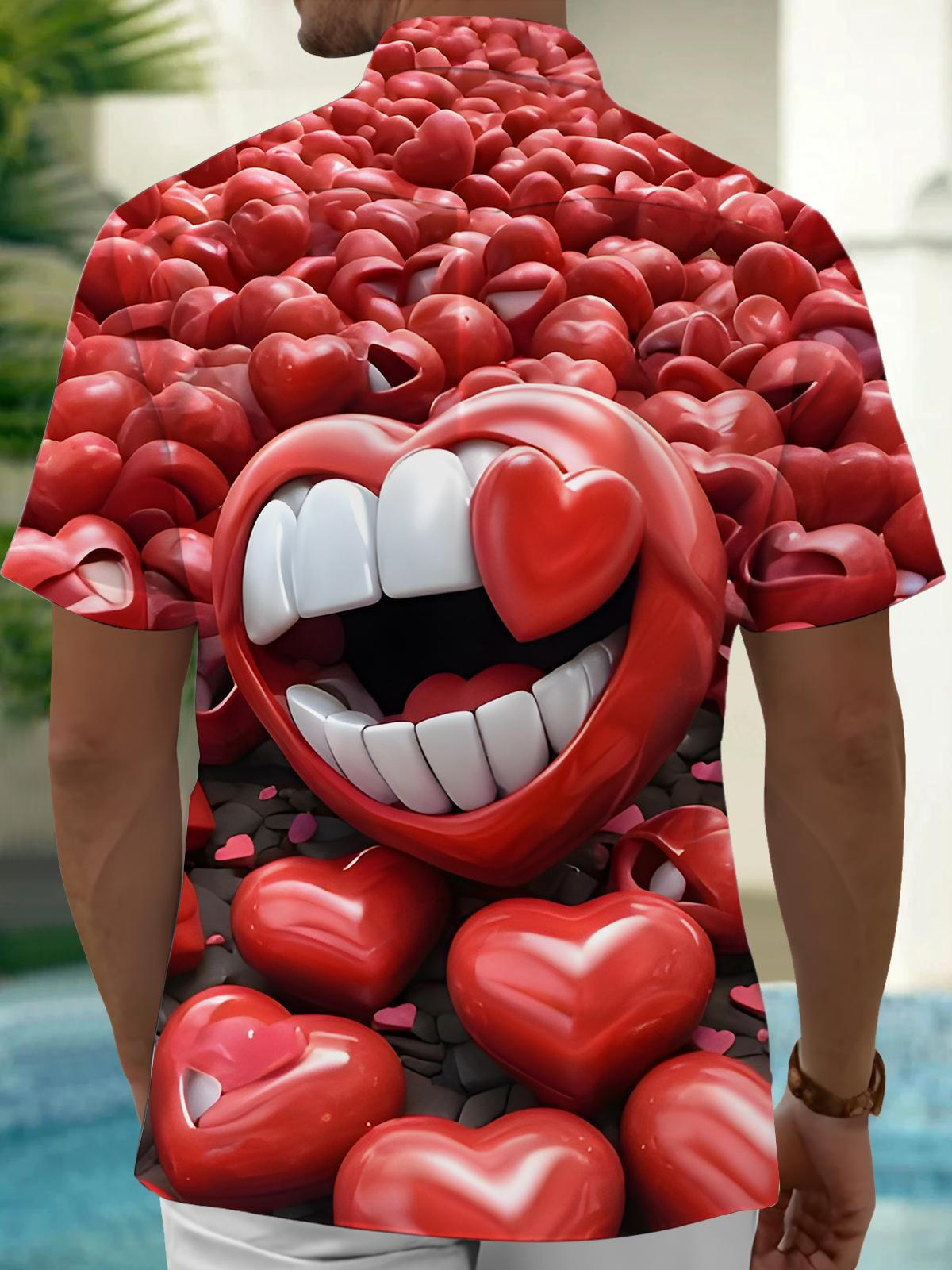 Heart Mouth Print Men's Pocket Short Sleeve Shirts