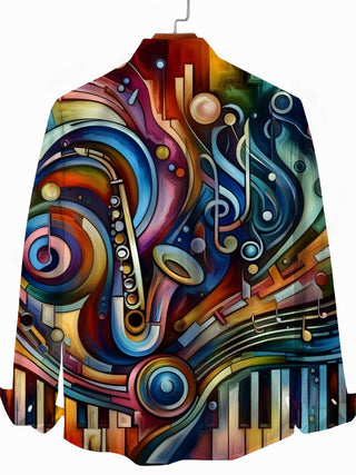 Men's abstract music print long sleeve shirt back view