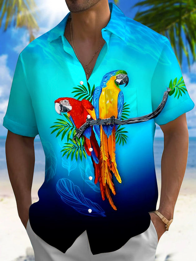 men's Hawaiian shirt front view tropical beach vacation