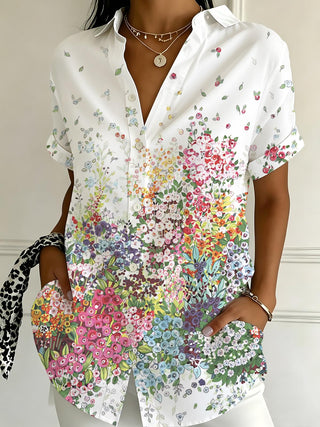 Multicolor Floral Print Women's Short Sleeve Shirts