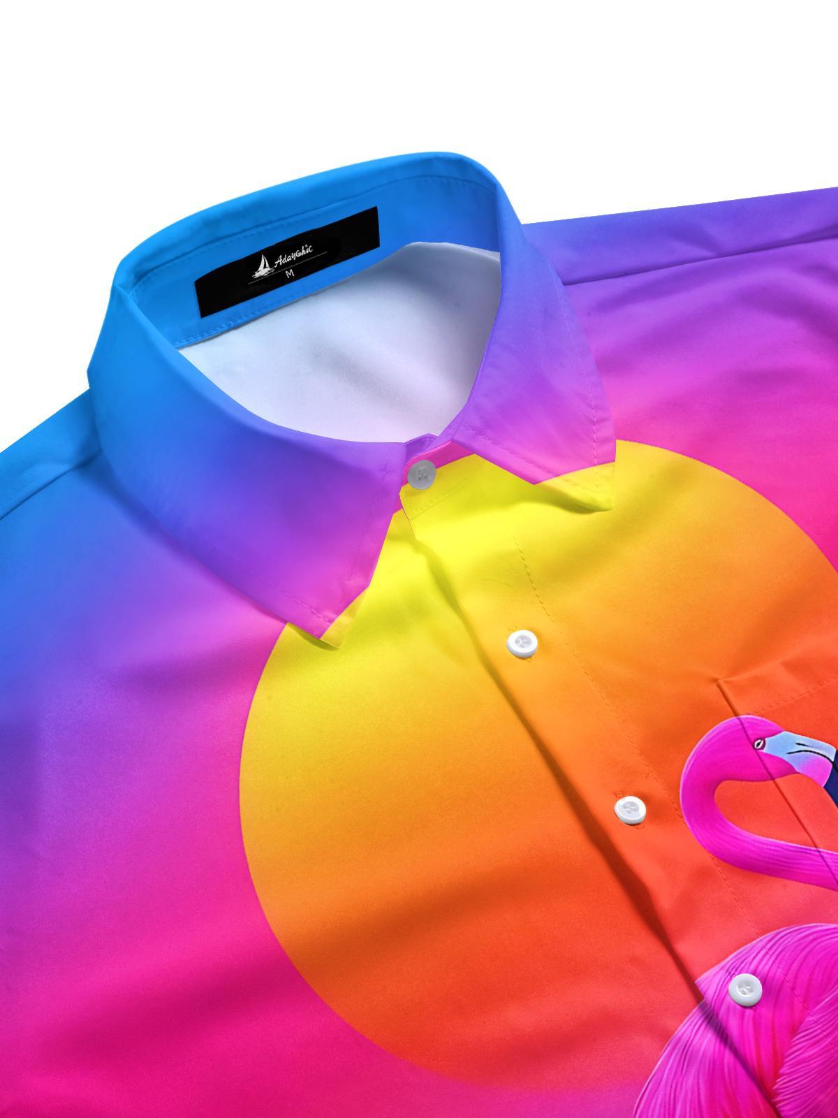 men's pink bird pattern shirt side view