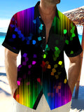 Rainbow Gradient Geometric Print Men's Pocket Short Sleeve Shirts