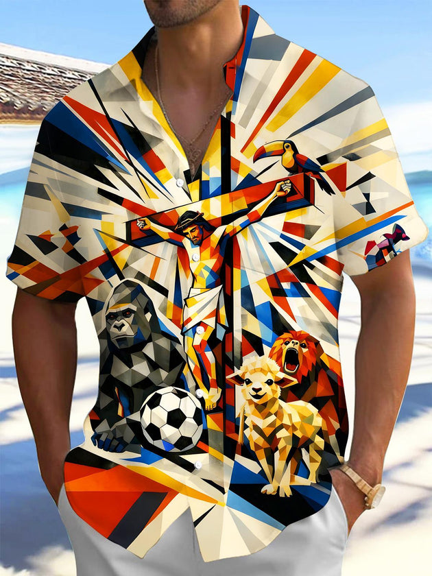 men's geometric print shirt front view