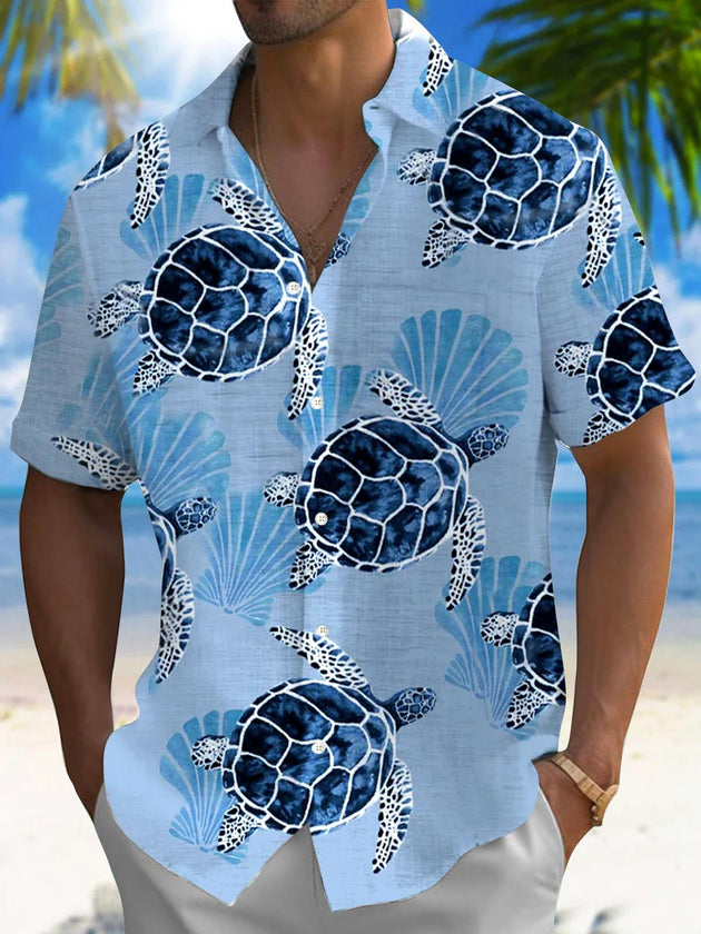 men's Hawaiian shirt front view tropical beach vacation