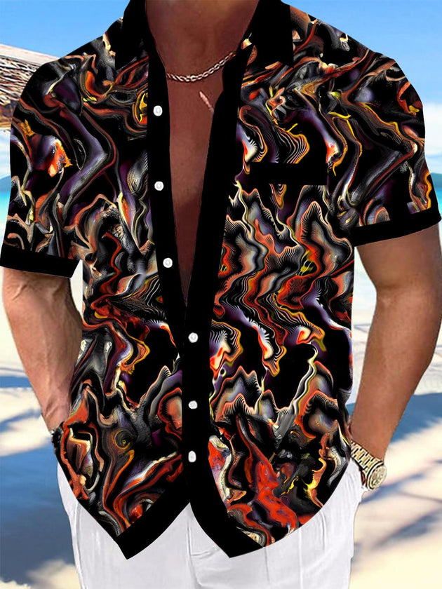 Men abstract print short sleeve shirt front view