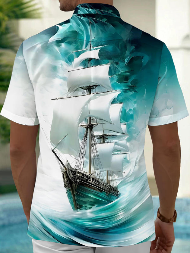 Men's short sleeve pocket shirt back view