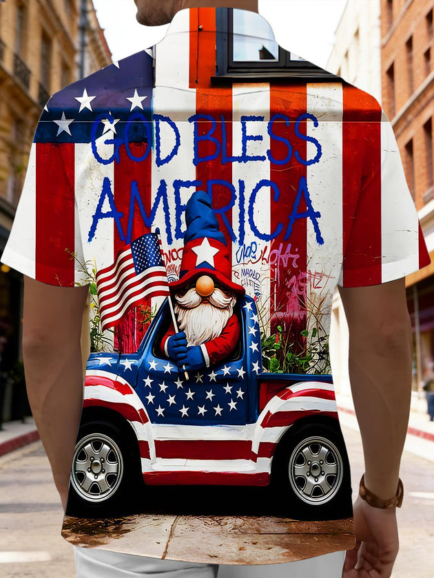 Men's short sleeve shirt with American flag print back view