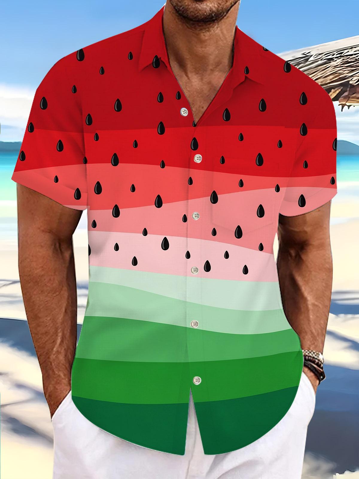 Watermelon Print Men's Pocket Short Sleeve Shirts