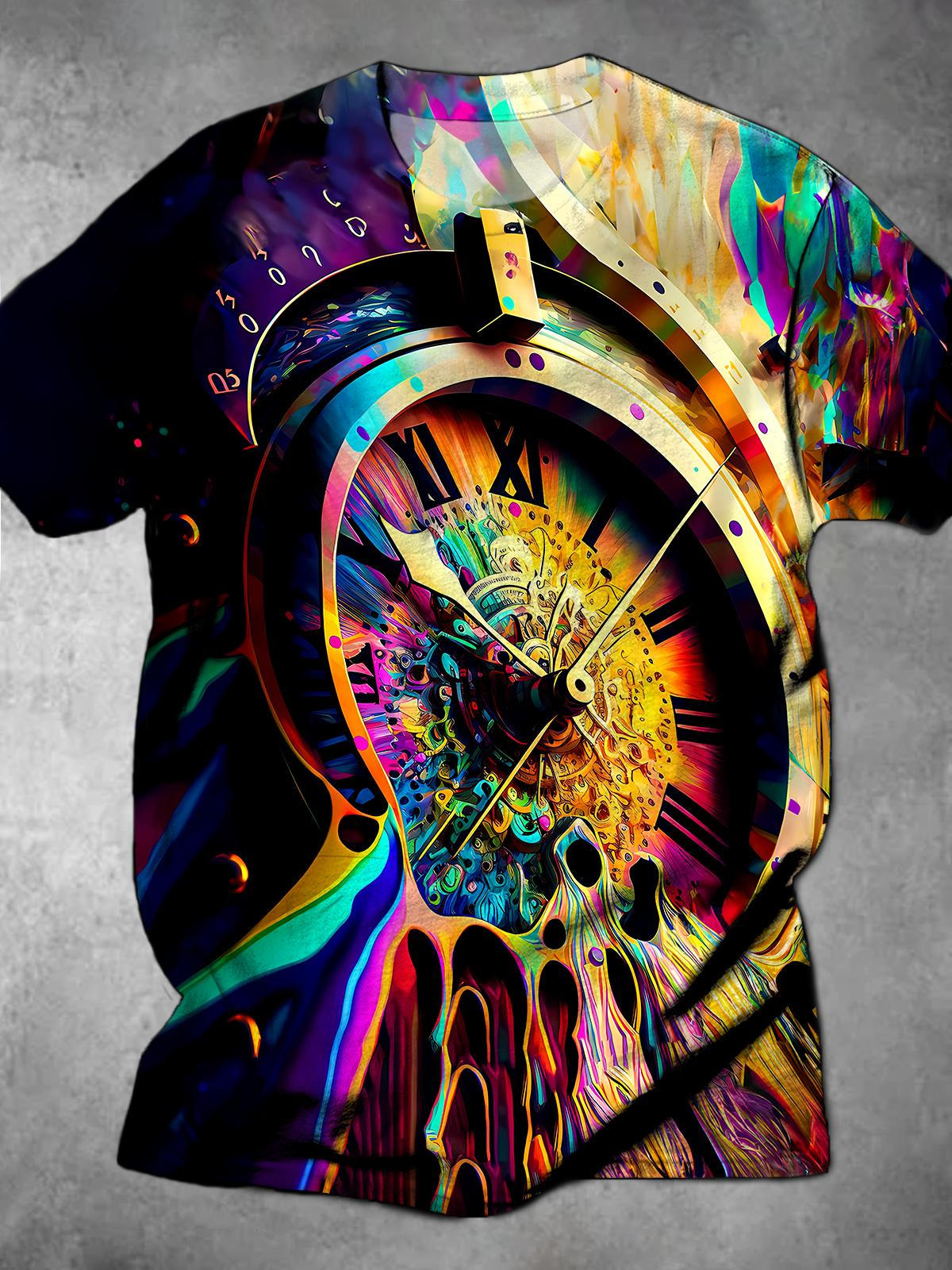 Clock Round Neck Short Sleeve Men's T-shirt