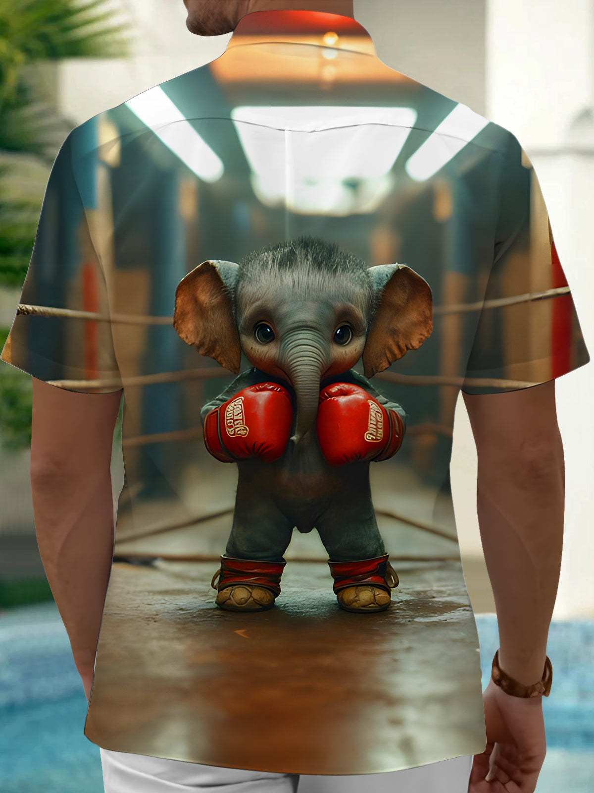 Fun Boxing Elephant Men's Pocket Short Sleeve Shirts