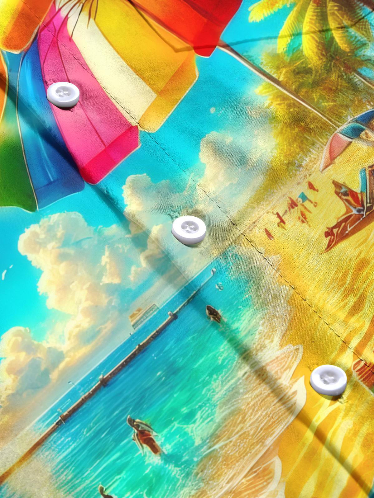 Hawaiian Beach Print Men's Pocket Short Sleeve Shirts