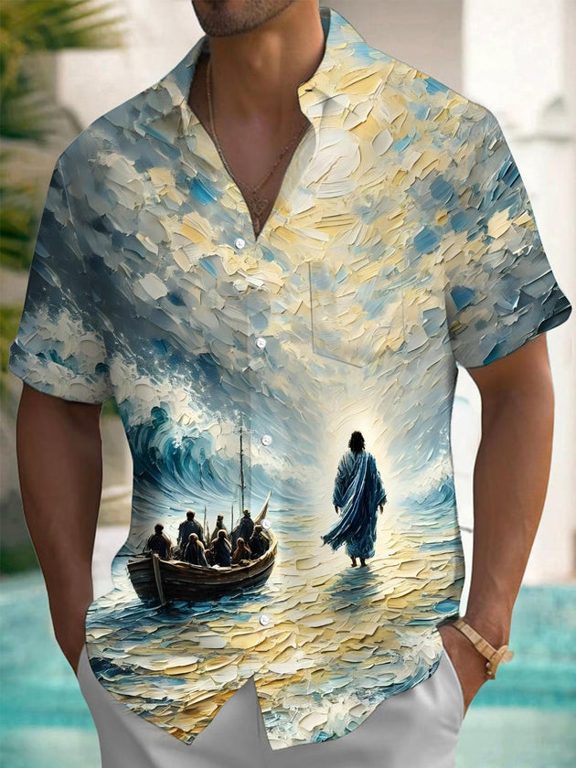 men's art print shirt front view