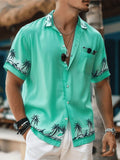 Hawaiian Palm Tree Print Men's Pocket Cuban Collar Short Sleeve Shirt