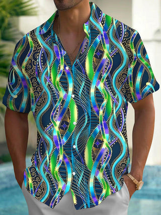 men's short sleeve patterned pocket shirt front view