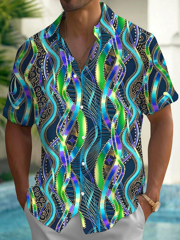 men's short sleeve patterned pocket shirt front view