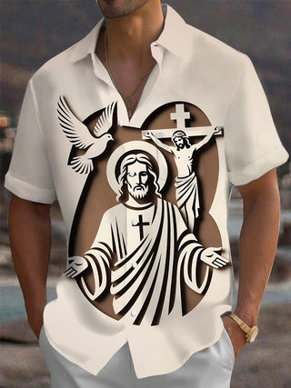 men's art print shirt front view