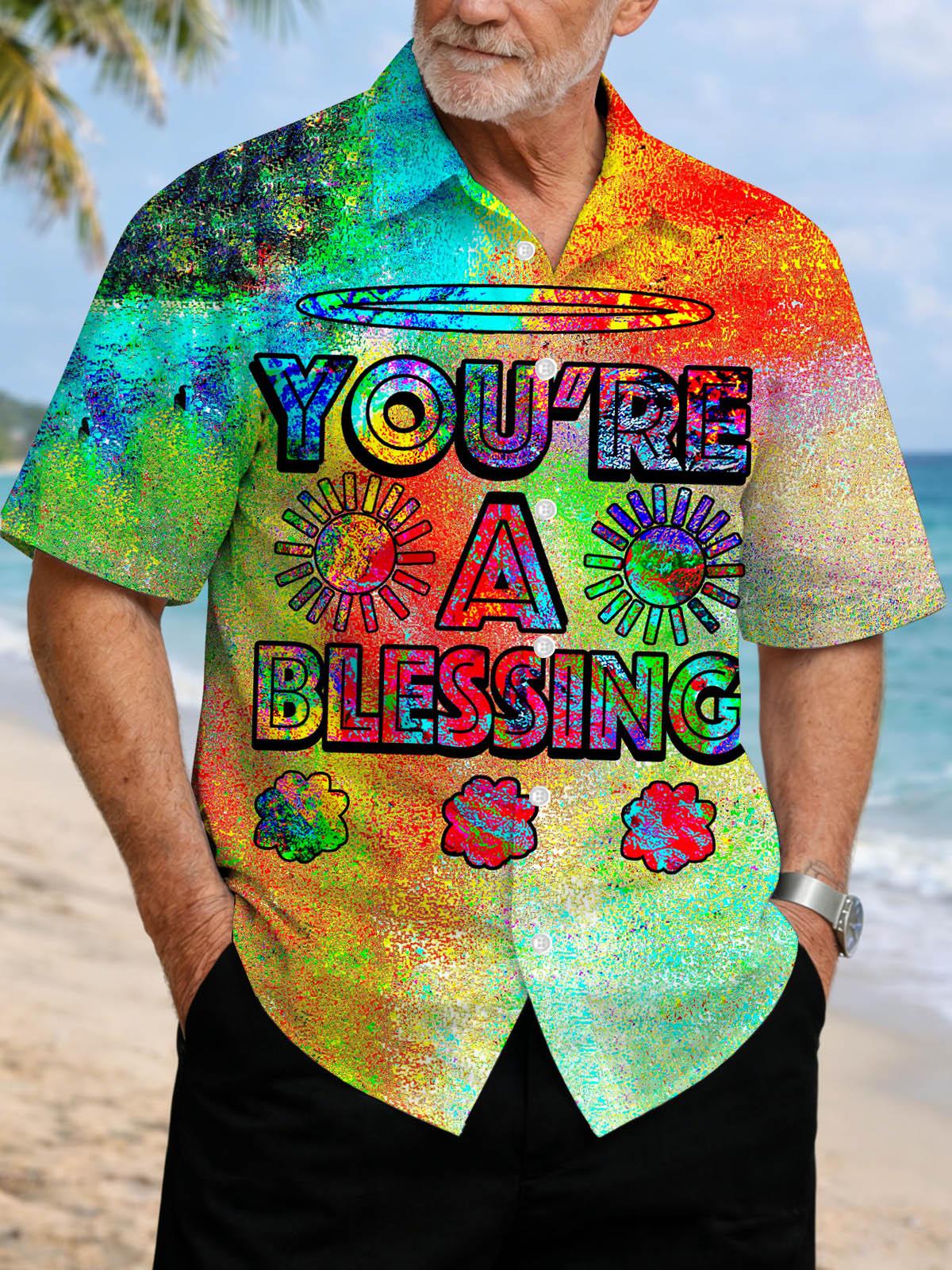 You Are A Blessing Gradient Print Men's Pocket Short Sleeve Shirts