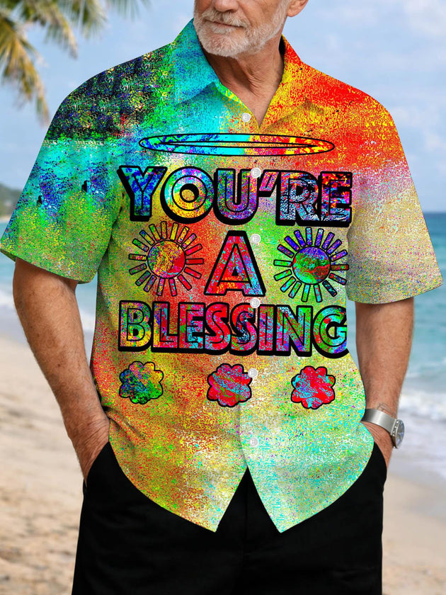 You Are A Blessing Gradient Print Men's Pocket Short Sleeve Shirts