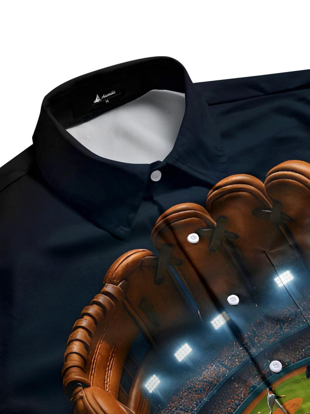 Men's baseball field print pocket half sleeve shirt side view