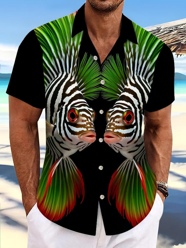 Fish Print Men's Pocket Short Sleeve Shirts