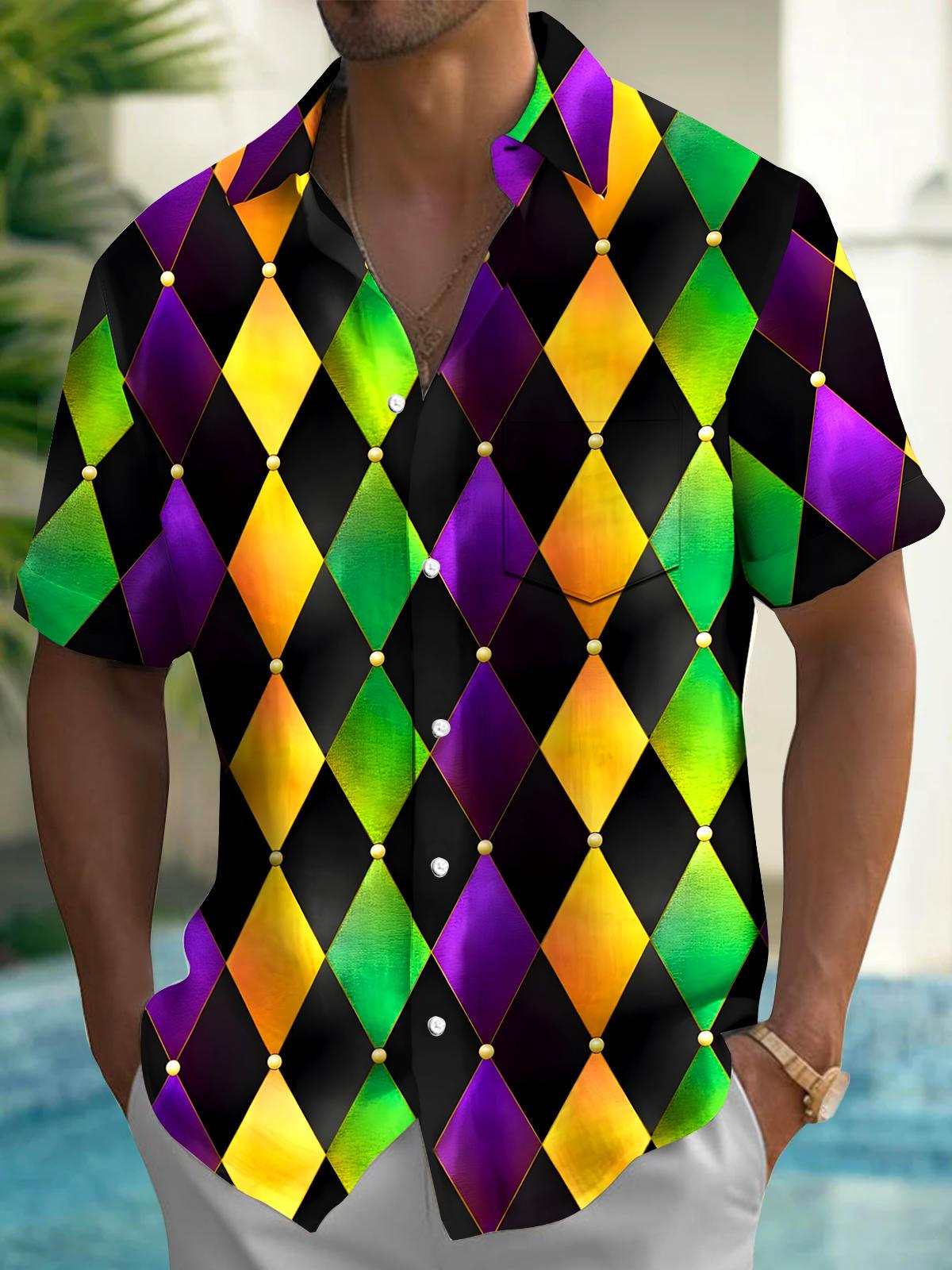 Mardi Gras Men's Pocket Short Sleeve Shirts