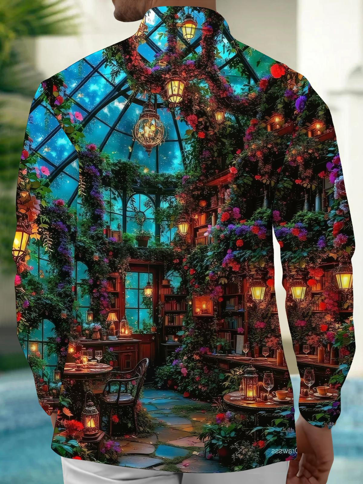 Floral Print Men's Pocket Long Sleeve Shirts