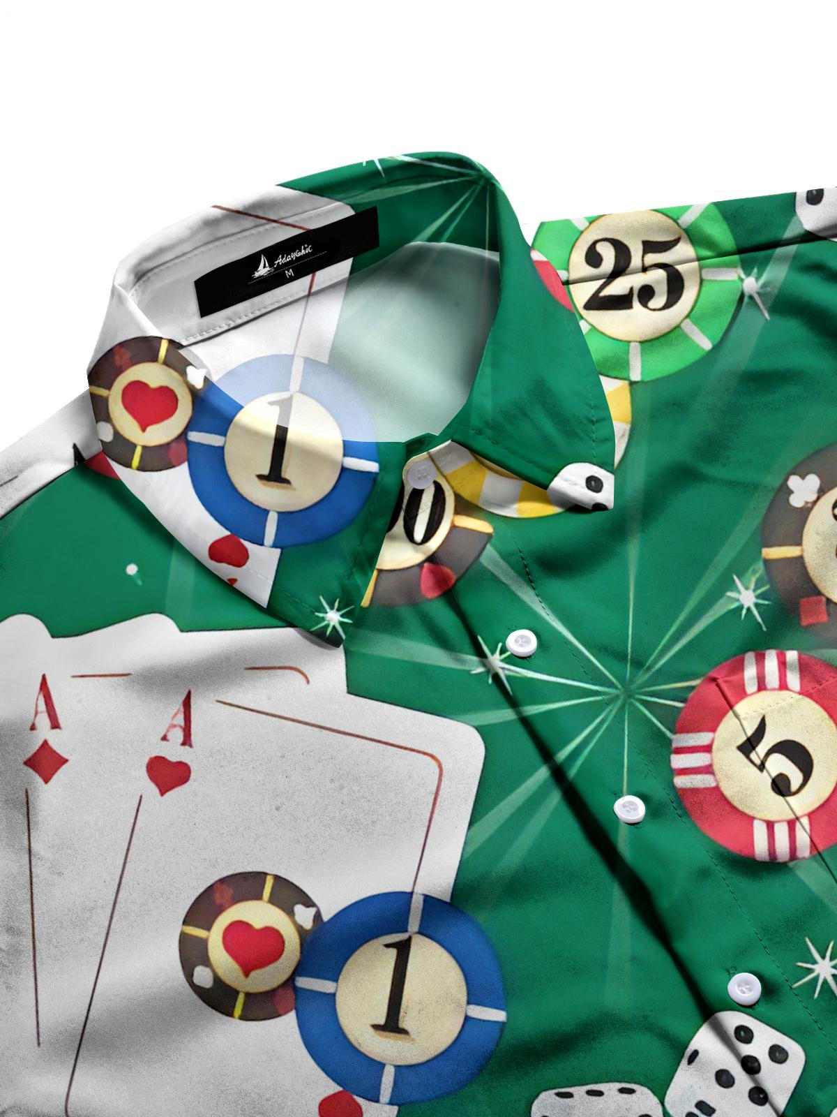 Poker Print Men's Pocket Short Sleeve Shirts
