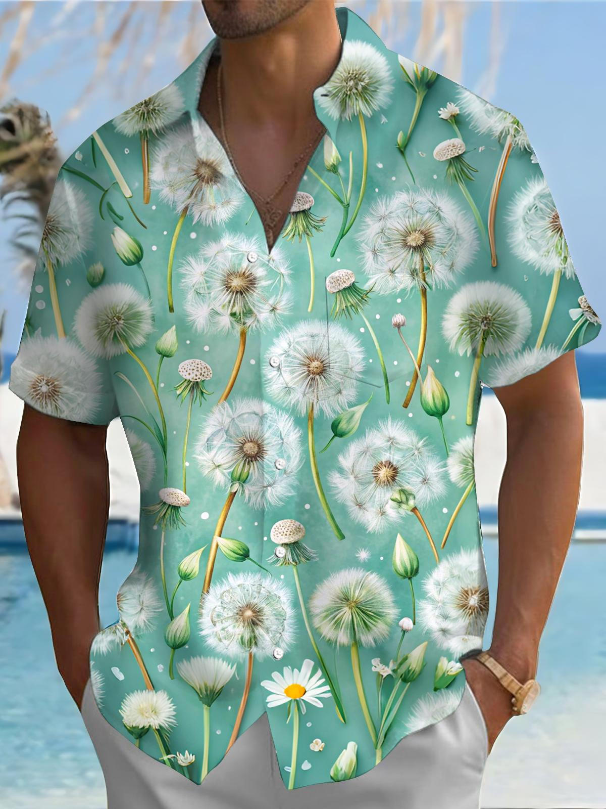 Dandelion Print Men's Pocket Short Sleeve Shirts