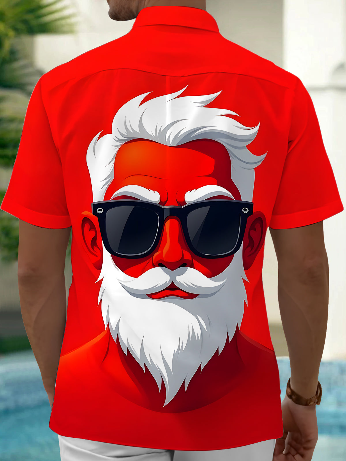 Santa Claus Sunglasses Men's Pocket Short Sleeve Shirts