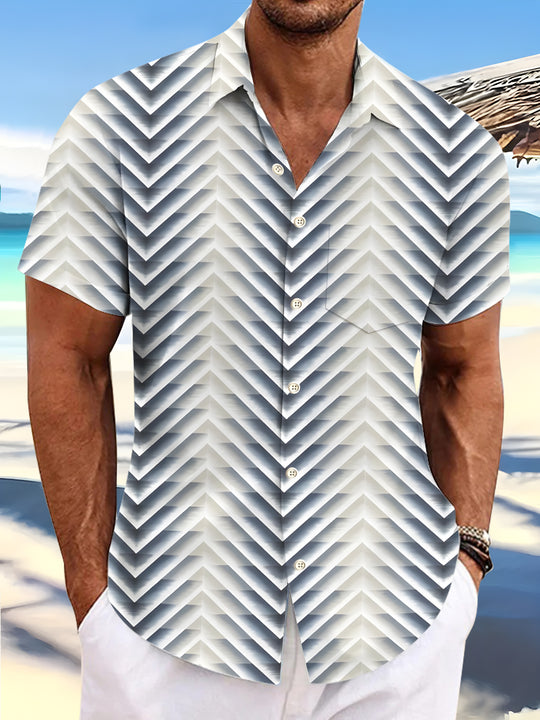 men's geometry pattern short sleeve shirt front view