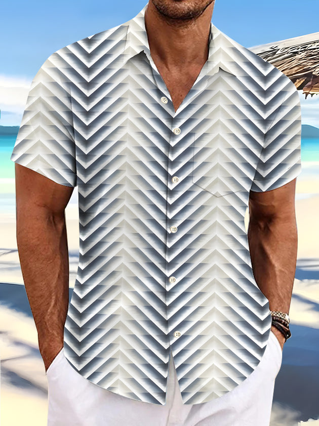 men's geometry pattern short sleeve shirt front view