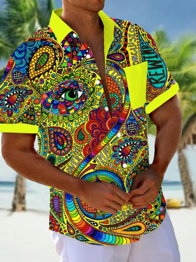 Men's abstract print short sleeve shirt front view