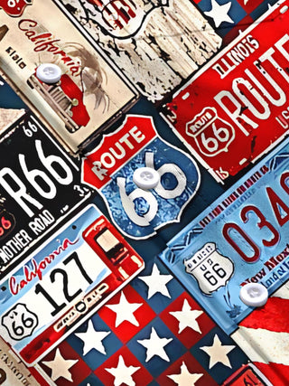 Men's white American license plate print pocket short sleeve shirt flat lay