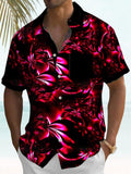 Hawaiian Gradient Floral Print Men's Pocket Short Sleeve Shirts