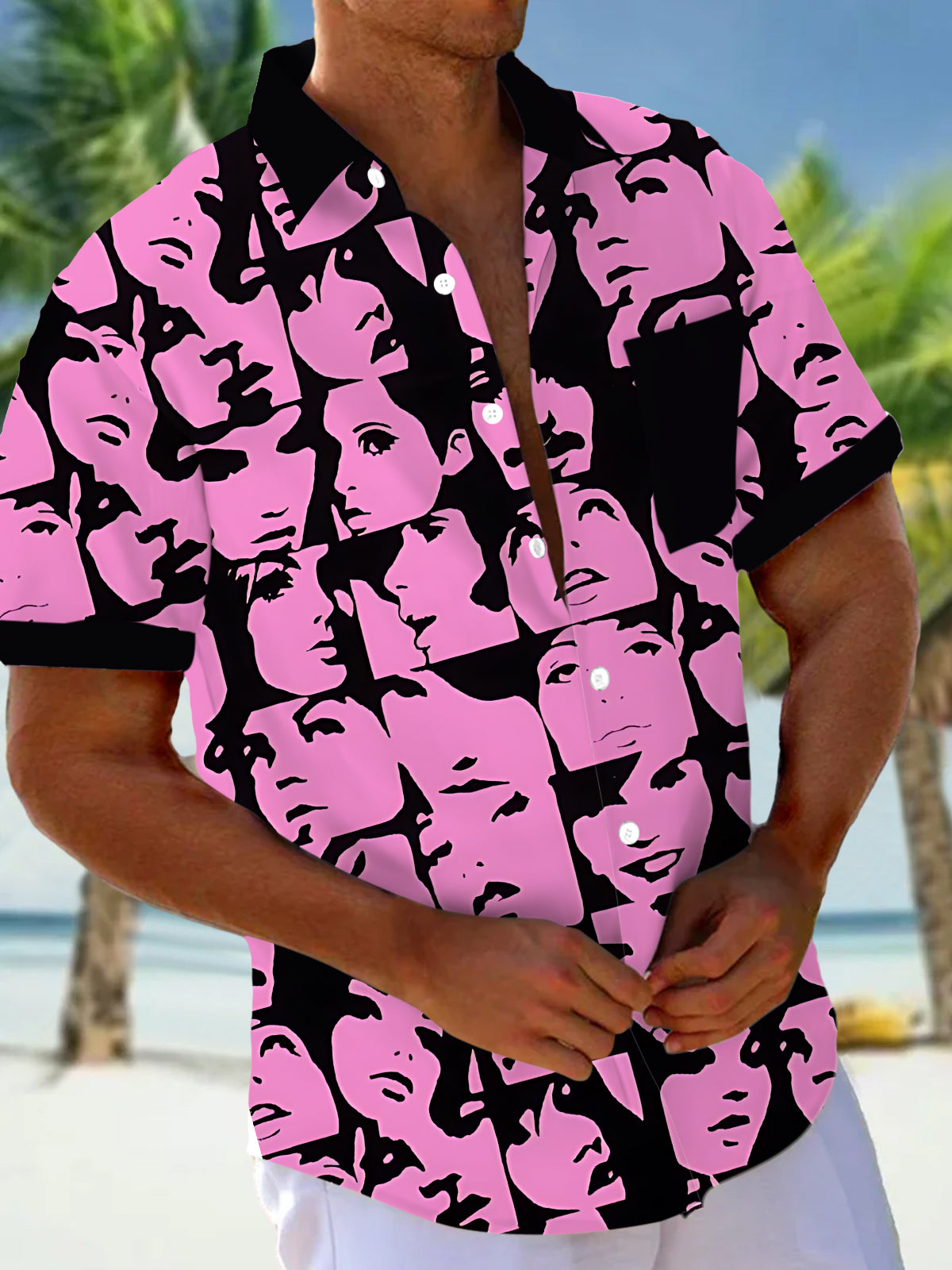 Face Art Print Men's Pocket Short Sleeve Shirts