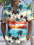 Hawaiian Coconut Tree Print Men's Pocket Short Sleeve Shirts