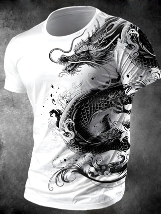 Men's dragon print short sleeve graphic t-shirt front view