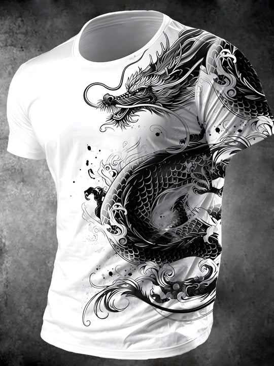 Men's dragon print short sleeve graphic t-shirt front view