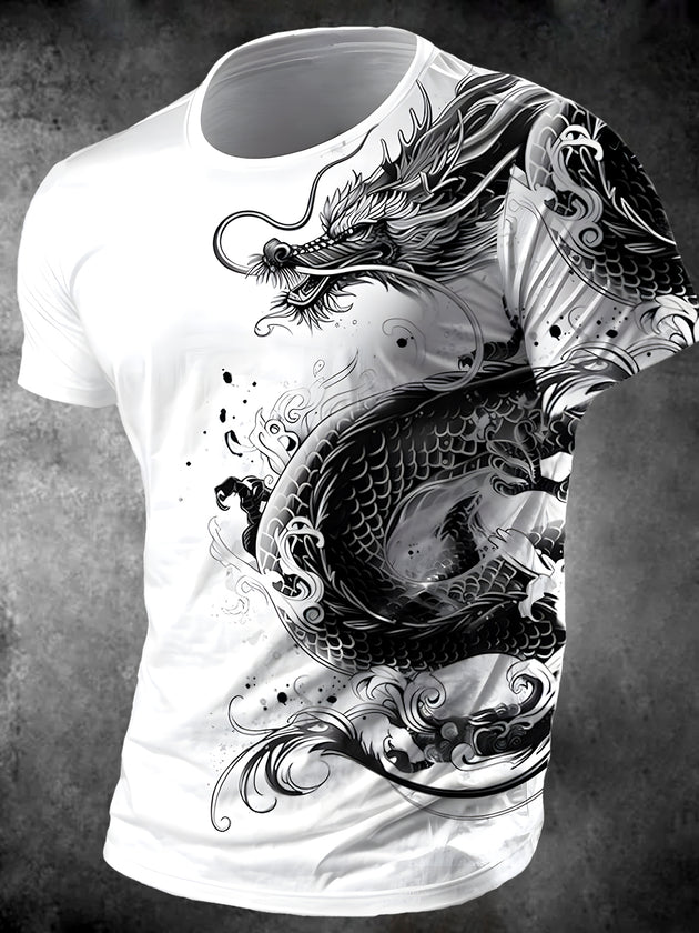 Men's dragon print short sleeve graphic t-shirt front view