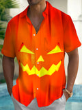 Halloween Pumpkin Men's Pocket Short Sleeve Shirts