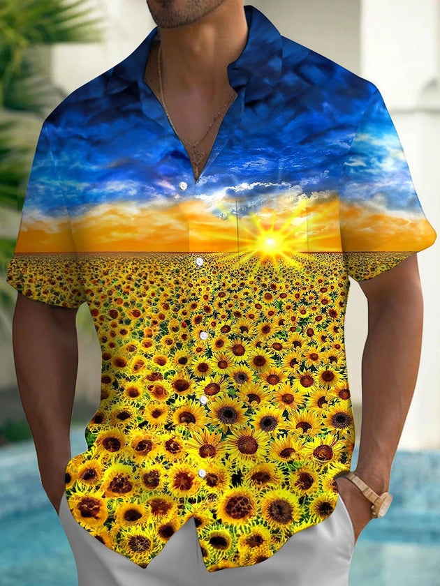 men's sunflower print shirt front view