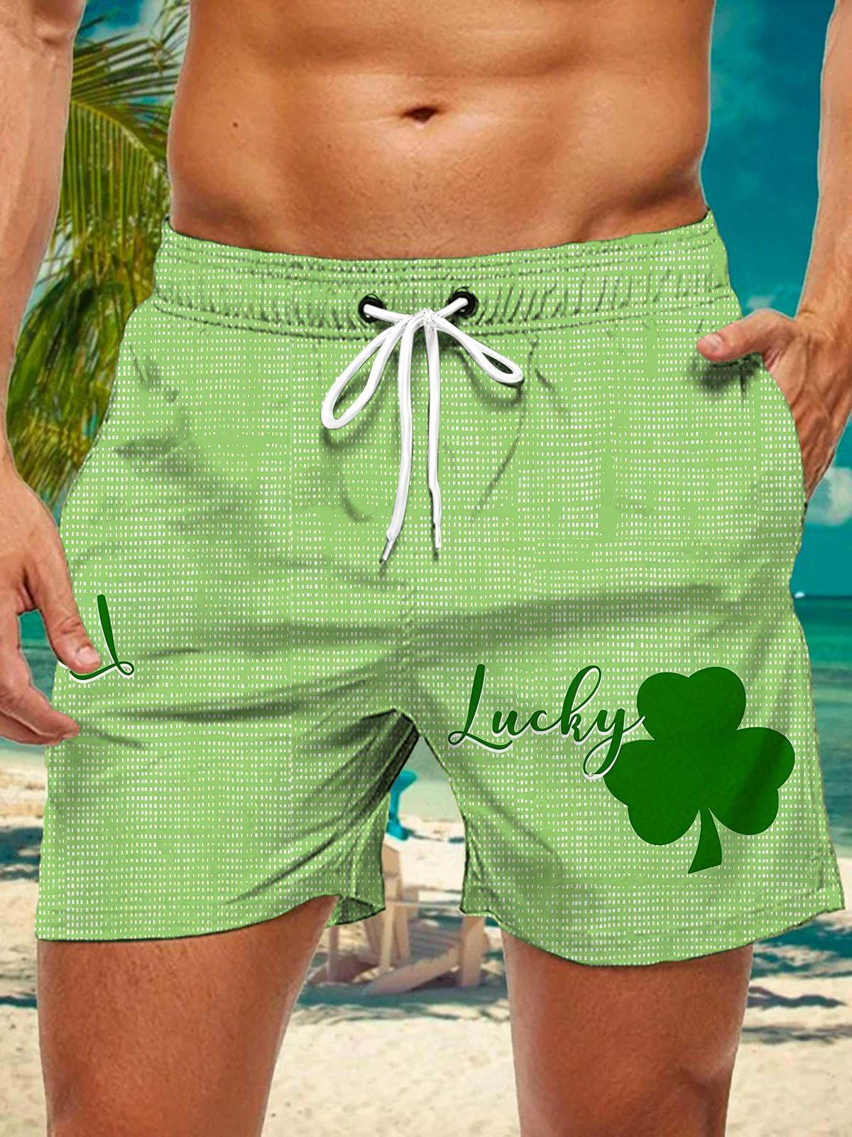 St. Patrick's Day Clover Print Men's Print Pocket Shorts