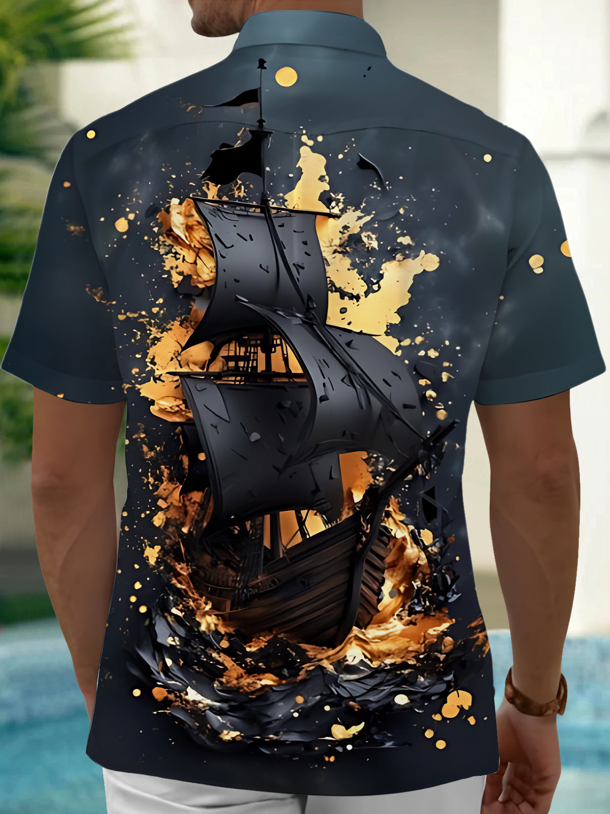 Boat Art Print Men's Pocket Short Sleeve Shirts