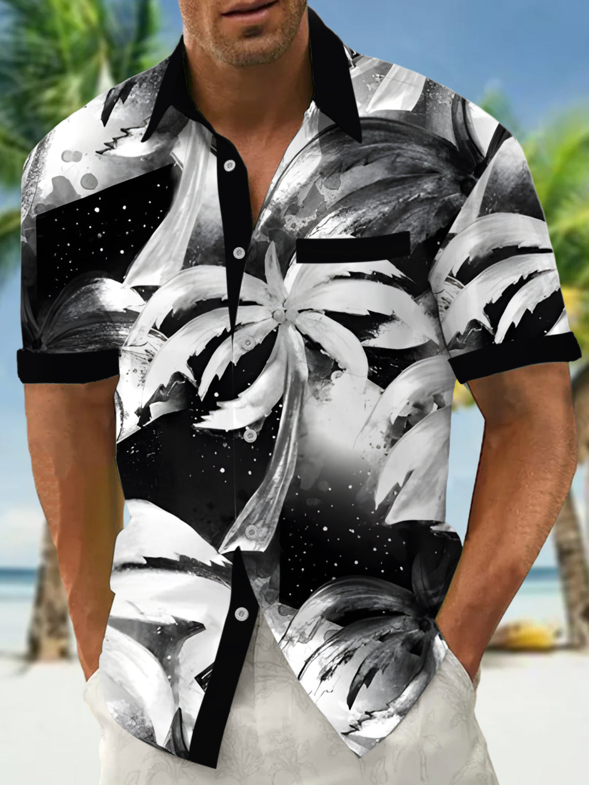 Coconut Tree Men's Pocket Short Sleeve Shirts