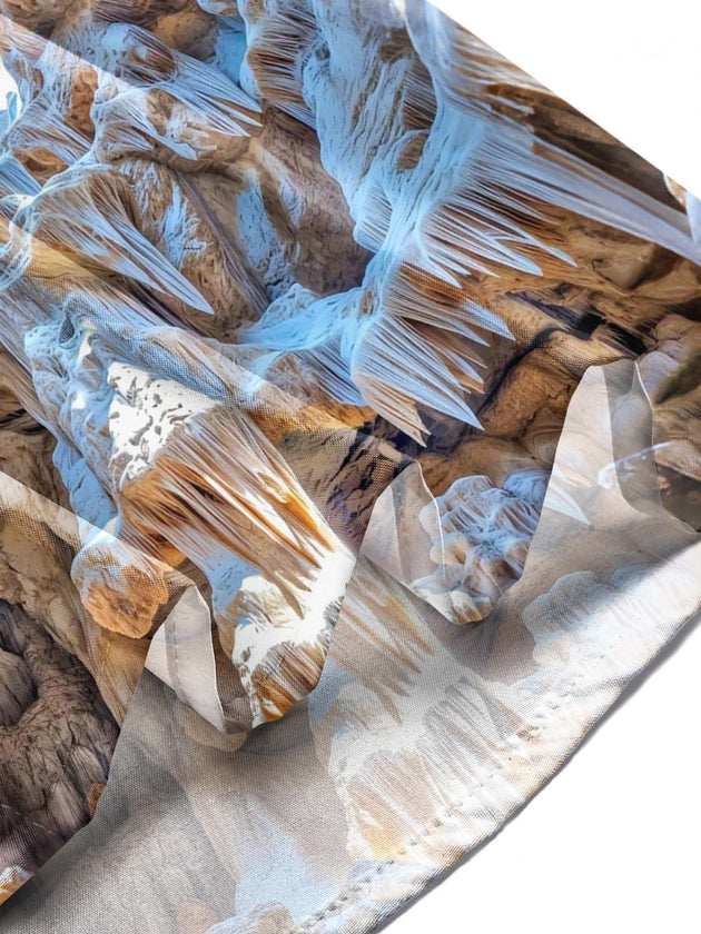 Men's cave bat print short sleeve shirt fabric detail close-up