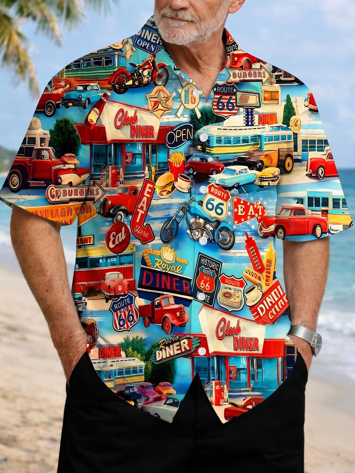 men's retro print short sleeve shirt front view