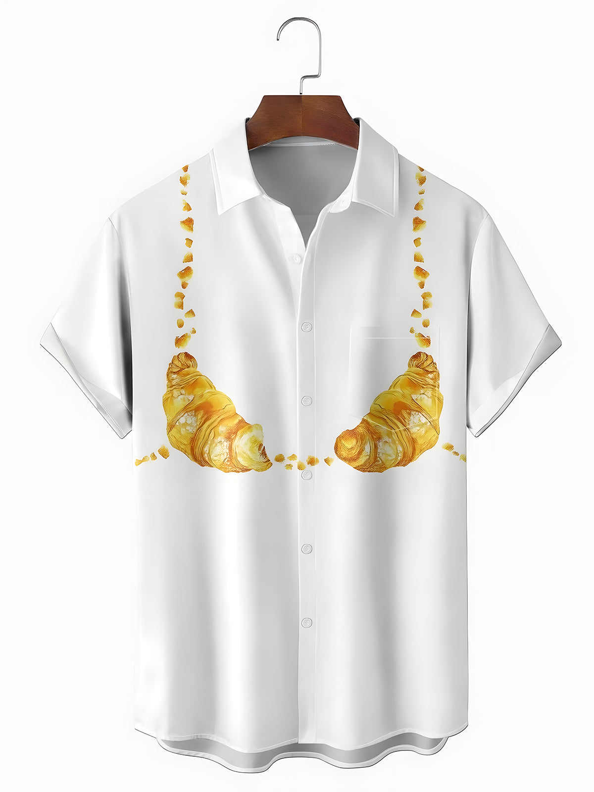 Funny Costume Croissant Bread Bra Men's Pocket Short Sleeve Shirts